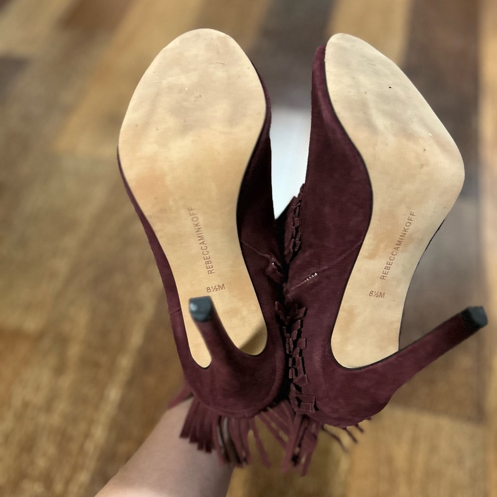 Rebecca Minkoff Suede Fringe Open Toe Booties - Picture 7 of 8